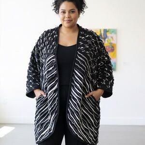 Maralyce Ferree Wearable Art Open Front 100% Cotton Black White Jacket One Size